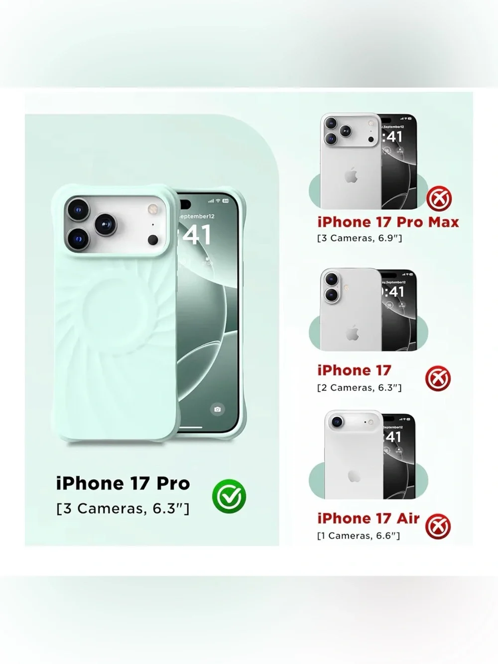 Mint Green iPhone 17 Pro Magnetic Silicone Case with Screen Protector NEW